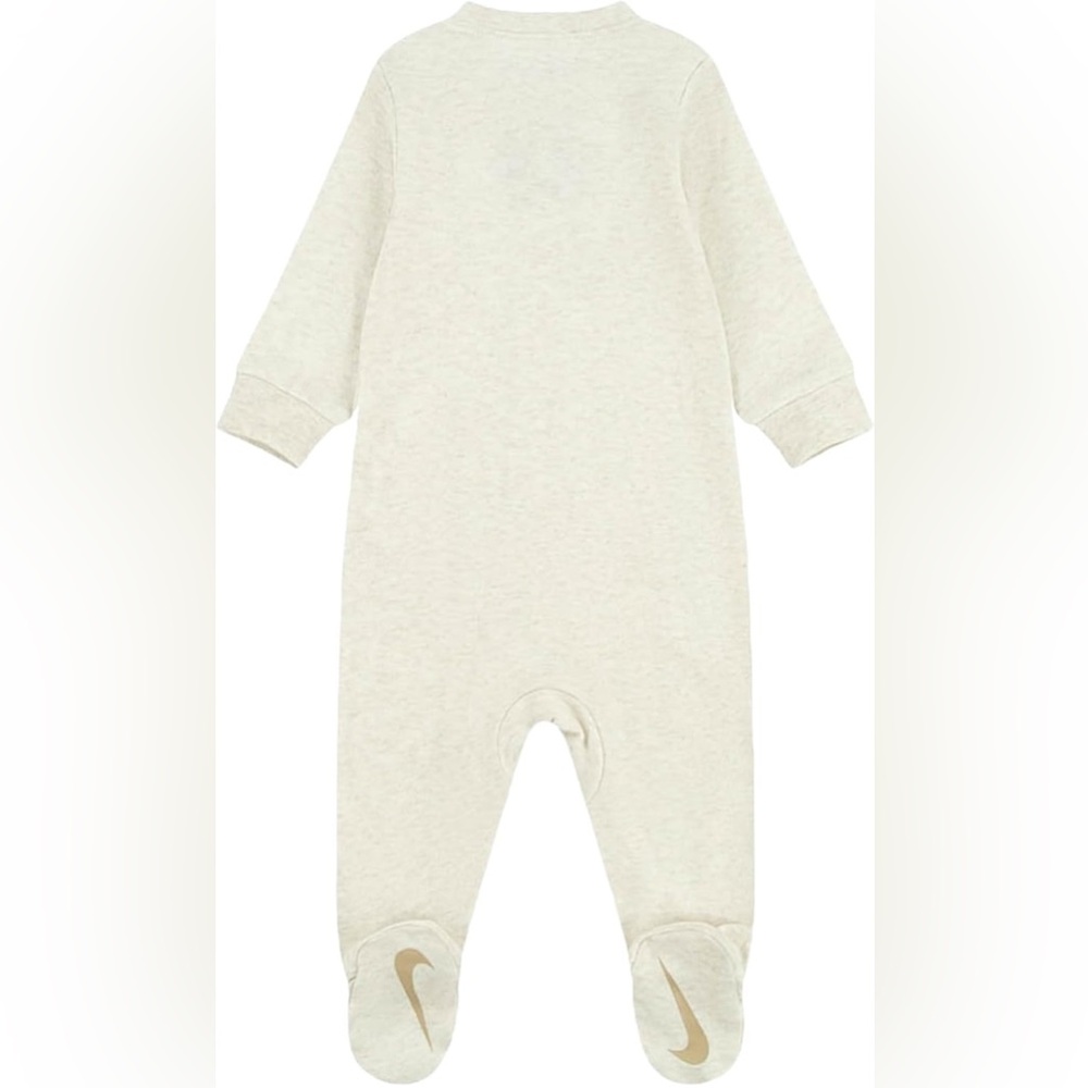 Nike Baby One-Piece Zip Footed Romper Neutral Oat Sports Pajamas - Picture 2 of 6